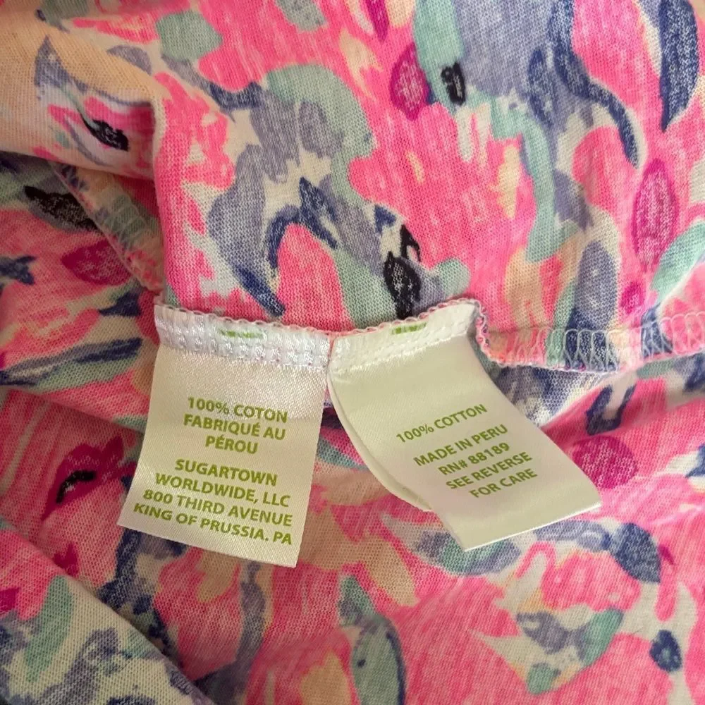 Lilly Pulitzer Alessia Pink & Blue 3/4 Sleeve Top XL